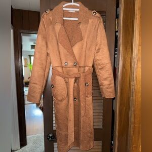 Women's Brown Teddy Double-Breasted Coat